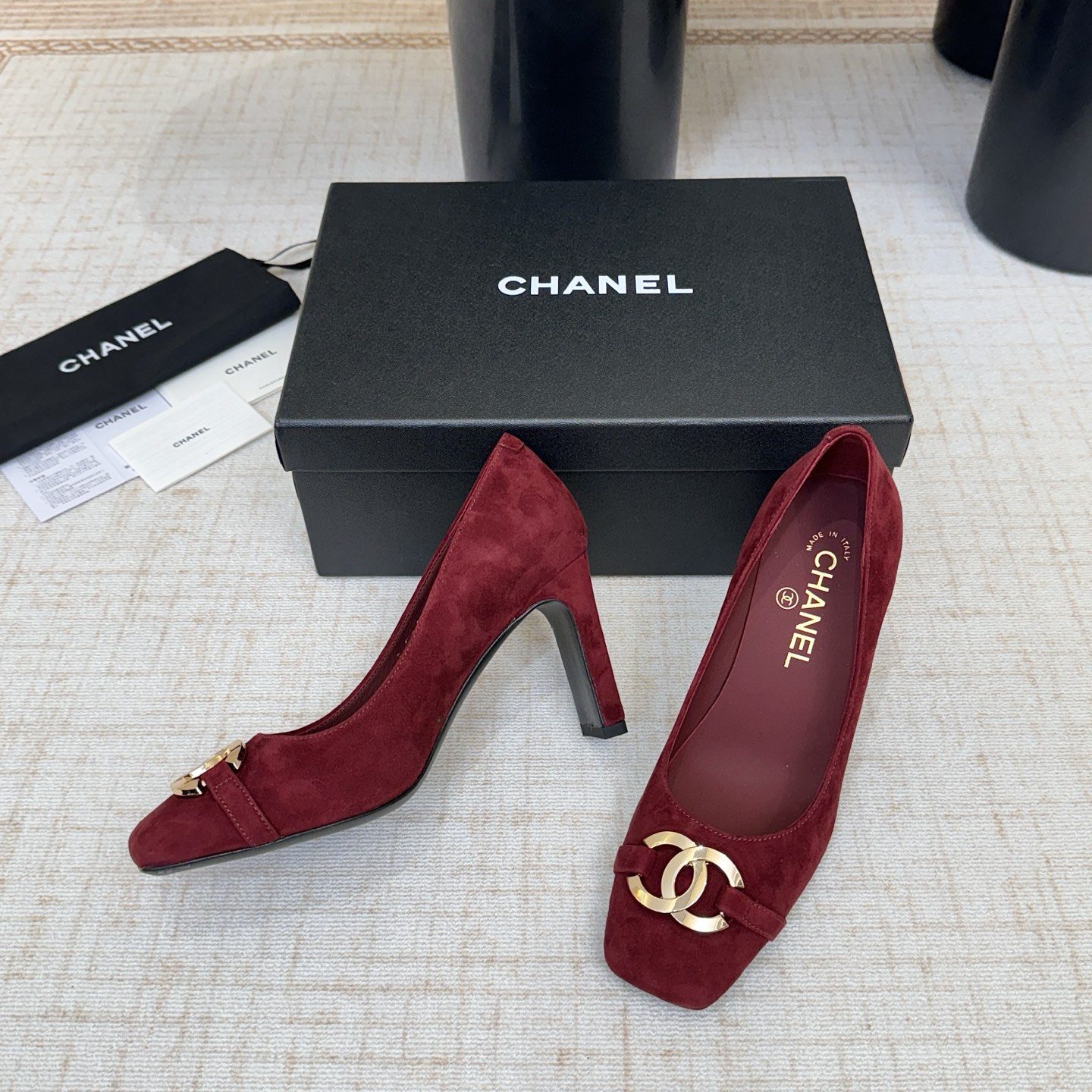 CHANEL Double C Metal Buckle Flat Slip-on Shoes in Lambskin with Italian Leather Sole