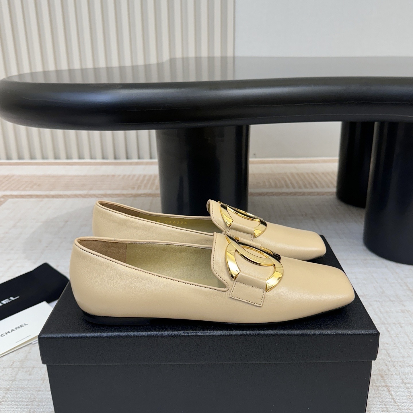CHANEL Double C Metal Buckle Flat Single Shoes in Lambskin Patent with Italian Leather Sole