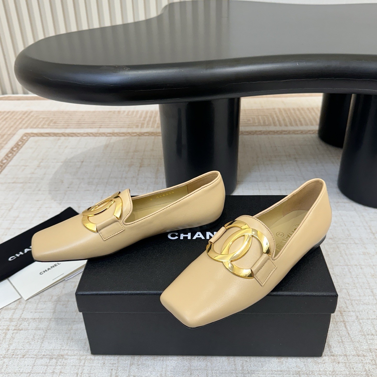 CHANEL Double C Metal Buckle Flat Single Shoes in Lambskin Patent with Italian Leather Sole