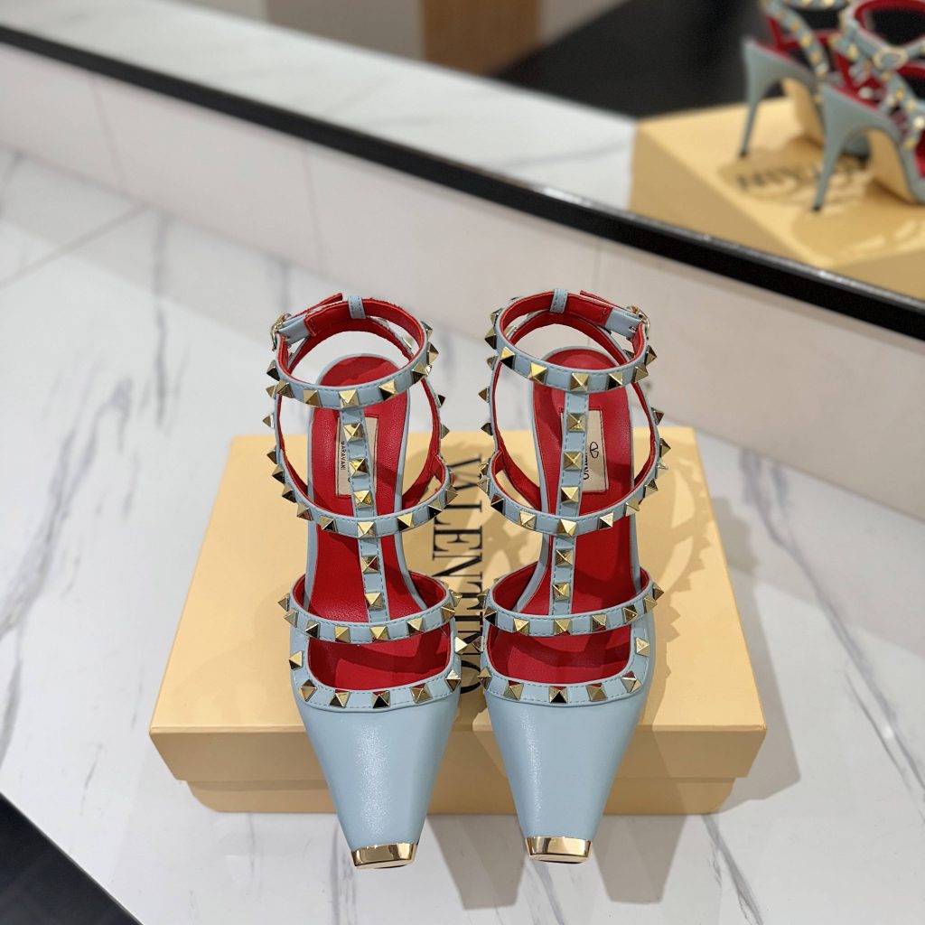 Valentino Rockstud Ankle-strap Rivet Sandals in Calfskin with Goatskin Lining