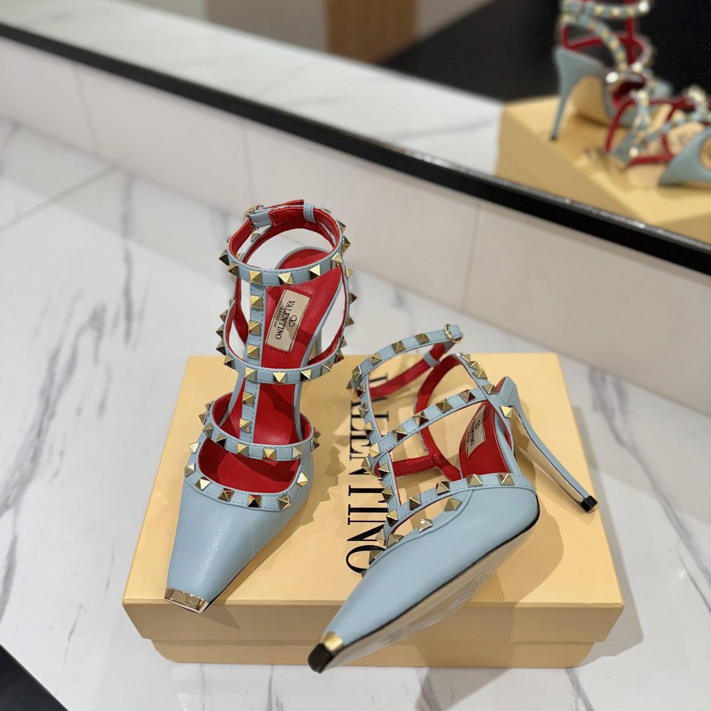 Valentino Rockstud Ankle-strap Rivet Sandals in Calfskin with Goatskin Lining