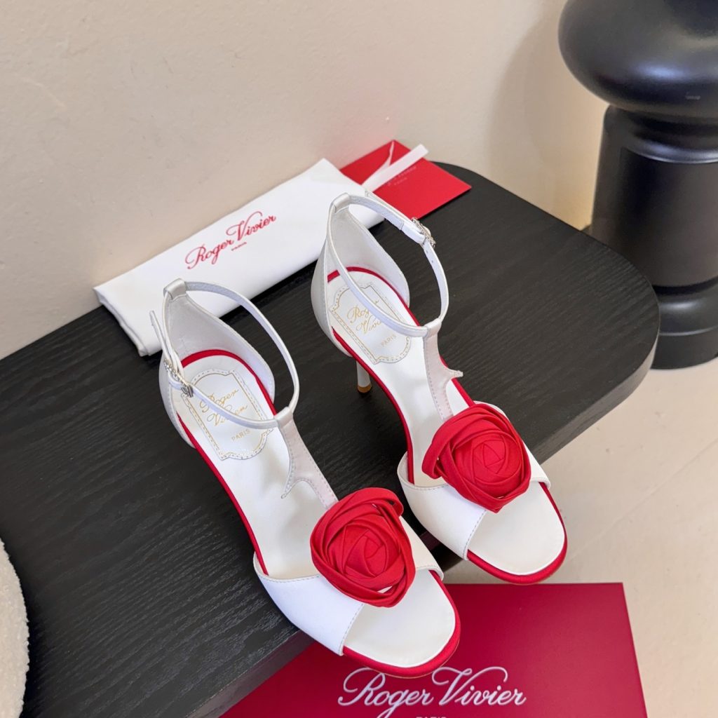 Roger Vivier Pointed Rose Buckle High Heel Pumps in Silk with Italian Leather Sole