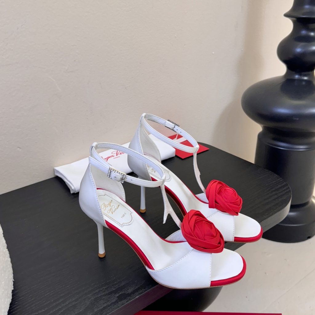 Roger Vivier Pointed Rose Buckle High Heel Pumps in Silk with Italian Leather Sole