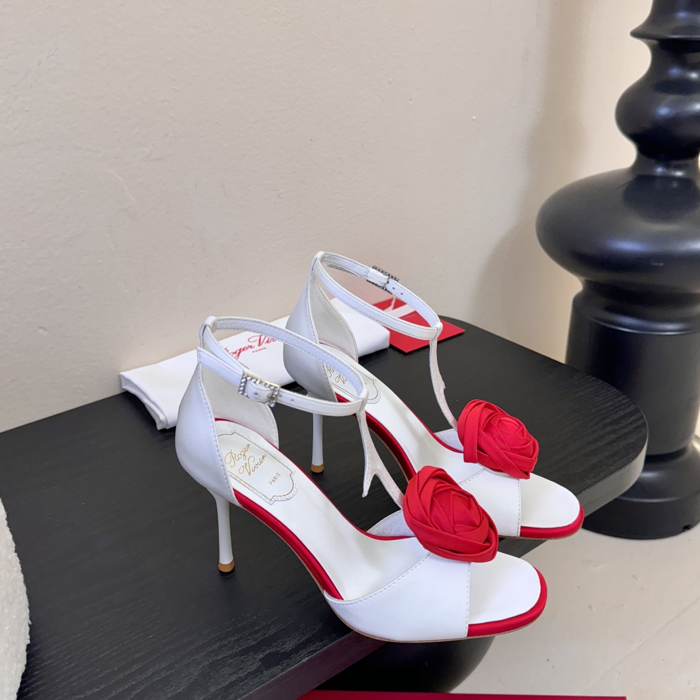 Roger Vivier Pointed Rose Buckle High Heel Pumps in Silk with Italian Leather Sole