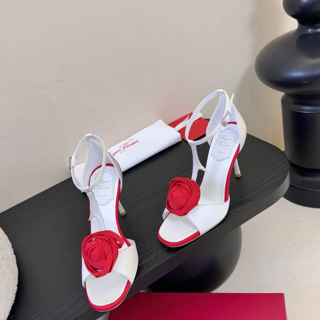 Roger Vivier Pointed Rose Buckle High Heel Pumps in Silk with Italian Leather Sole