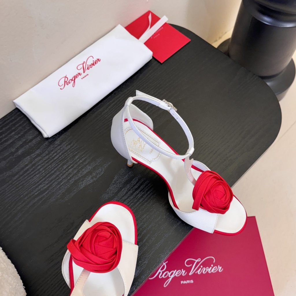 Roger Vivier Pointed Rose Buckle High Heel Pumps in Silk with Italian Leather Sole