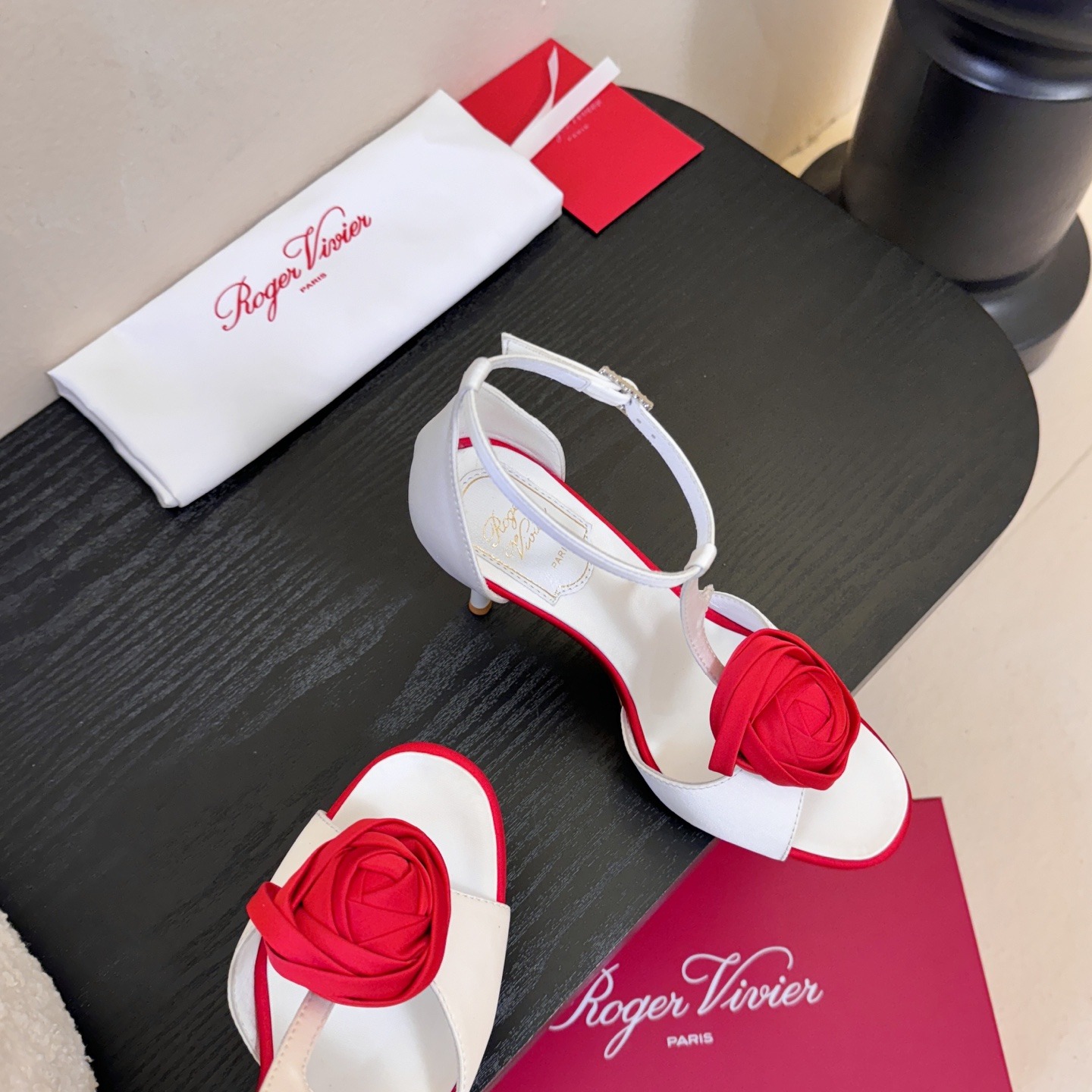 Roger Vivier Pointed Rose Buckle High Heel Pumps in Silk with Italian Leather Sole