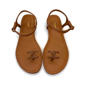 Celine Triomphe Thong Flat Sandals Lambskin Calfskin Lining Italian Leather Sole
