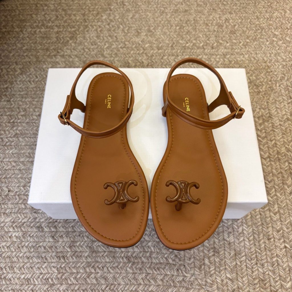 Celine Triomphe Thong Flat Sandals Lambskin Calfskin Lining Italian Leather Sole