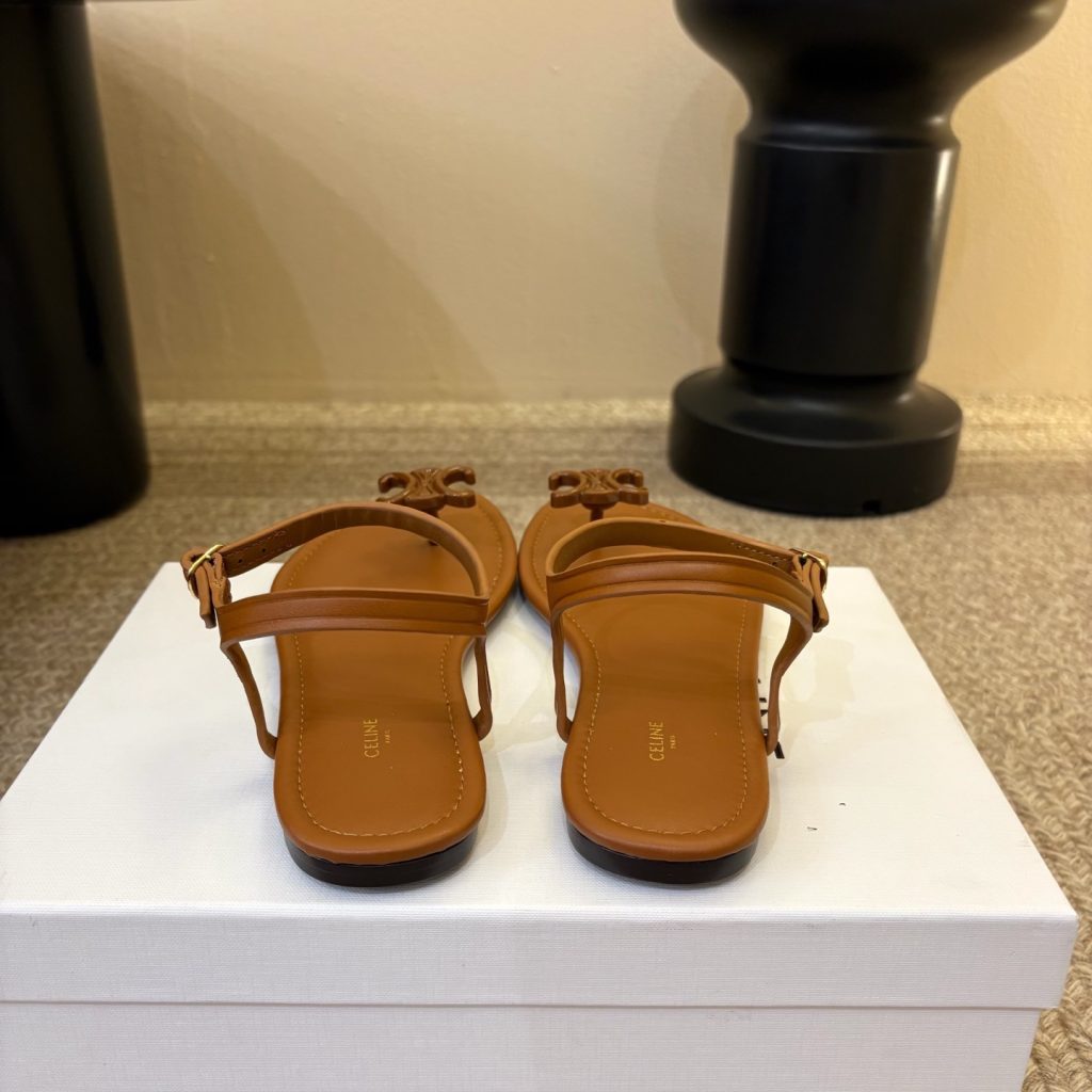 Celine Triomphe Thong Flat Sandals Lambskin Calfskin Lining Italian Leather Sole