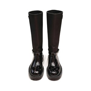 Prada Slip-On Mid-Calf Riding Boots in Calfskin Leather with Platform Outsole