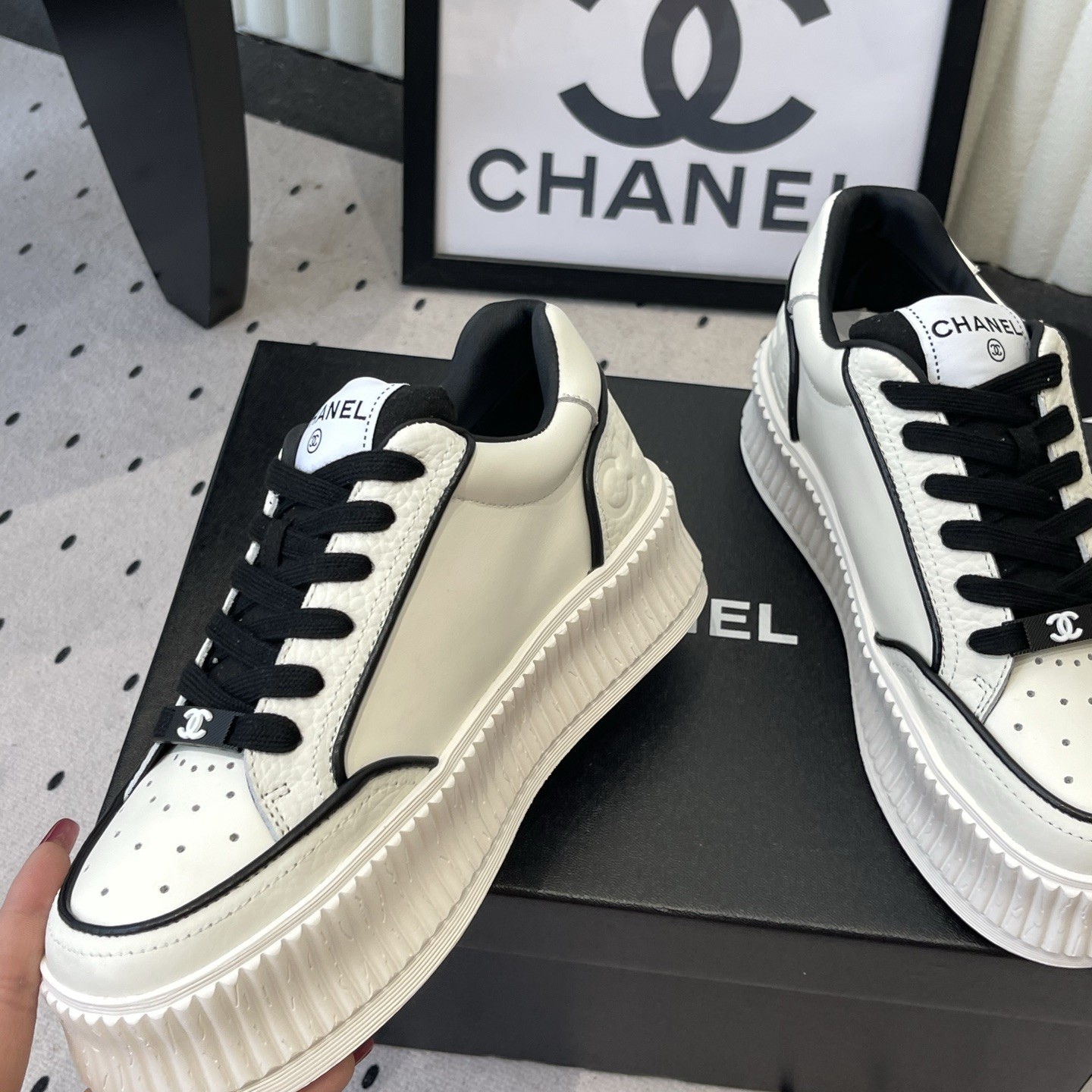 CHANEL Platform Casual Sneakers in Premium Calfskin with Lambskin Lining and TPU Outsole