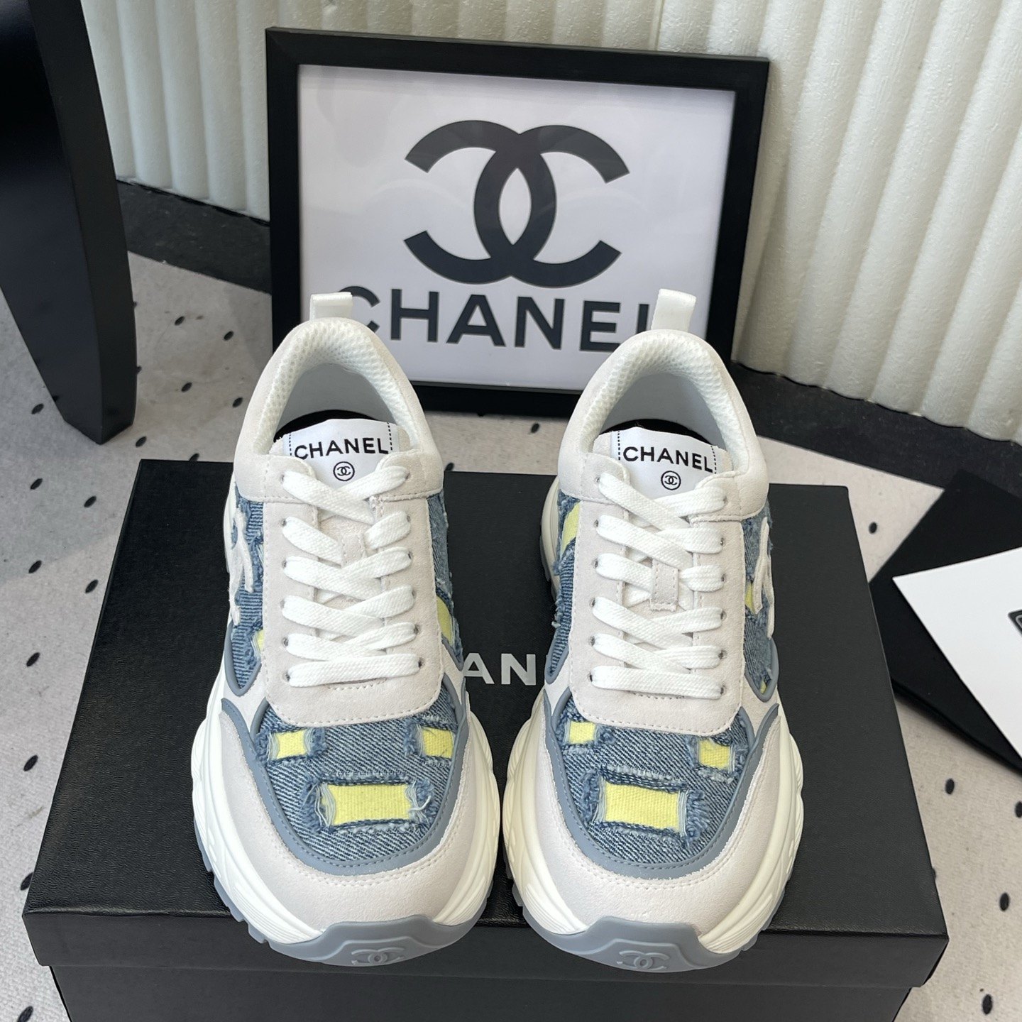 CHANEL Panda Low-Top Casual Sneakers in Mixed Leather and Waterproof Fabric with TPU Outsole