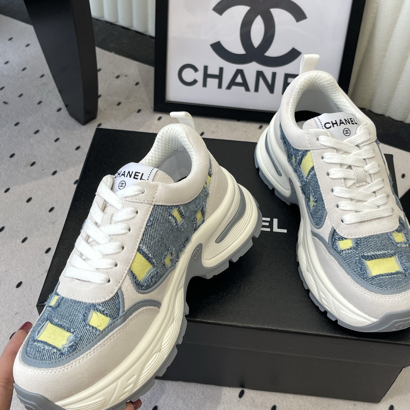 CHANEL Panda Low-Top Casual Sneakers in Mixed Leather and Waterproof Fabric with TPU Outsole