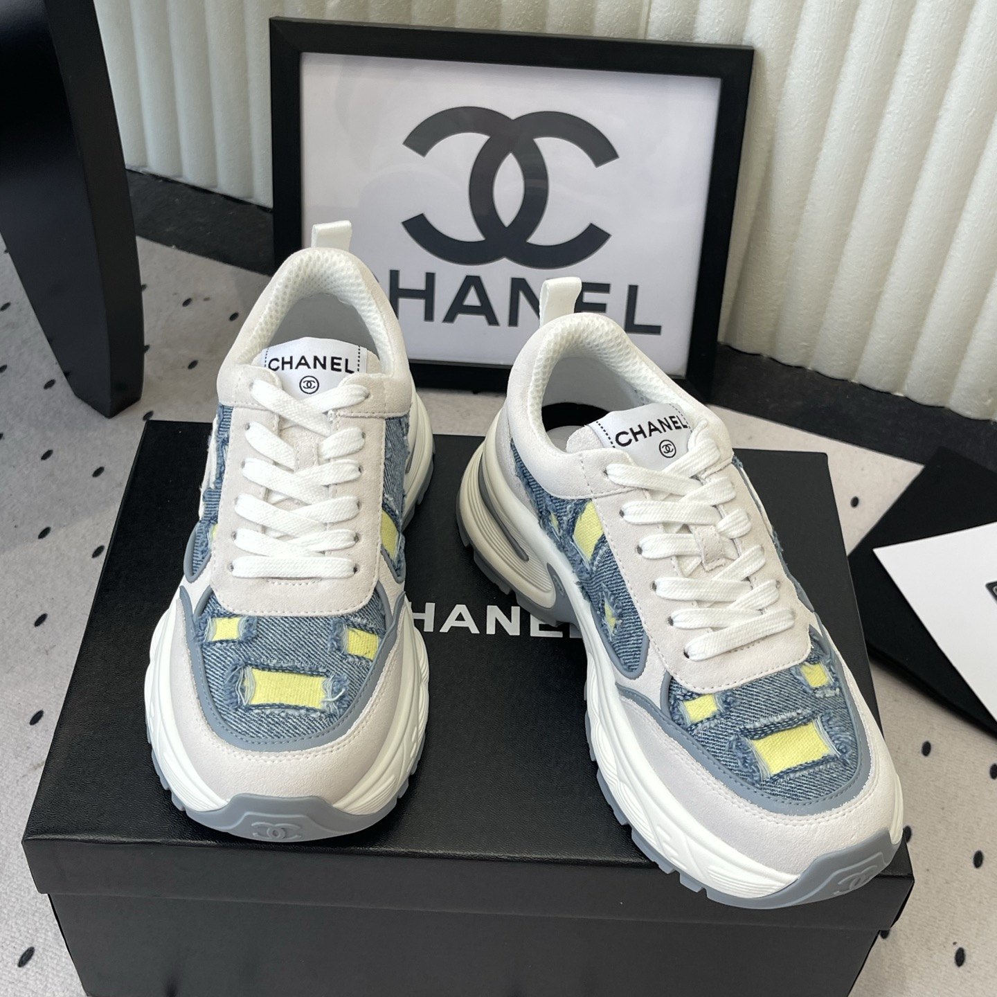 CHANEL Panda Low-Top Casual Sneakers in Mixed Leather and Waterproof Fabric with TPU Outsole