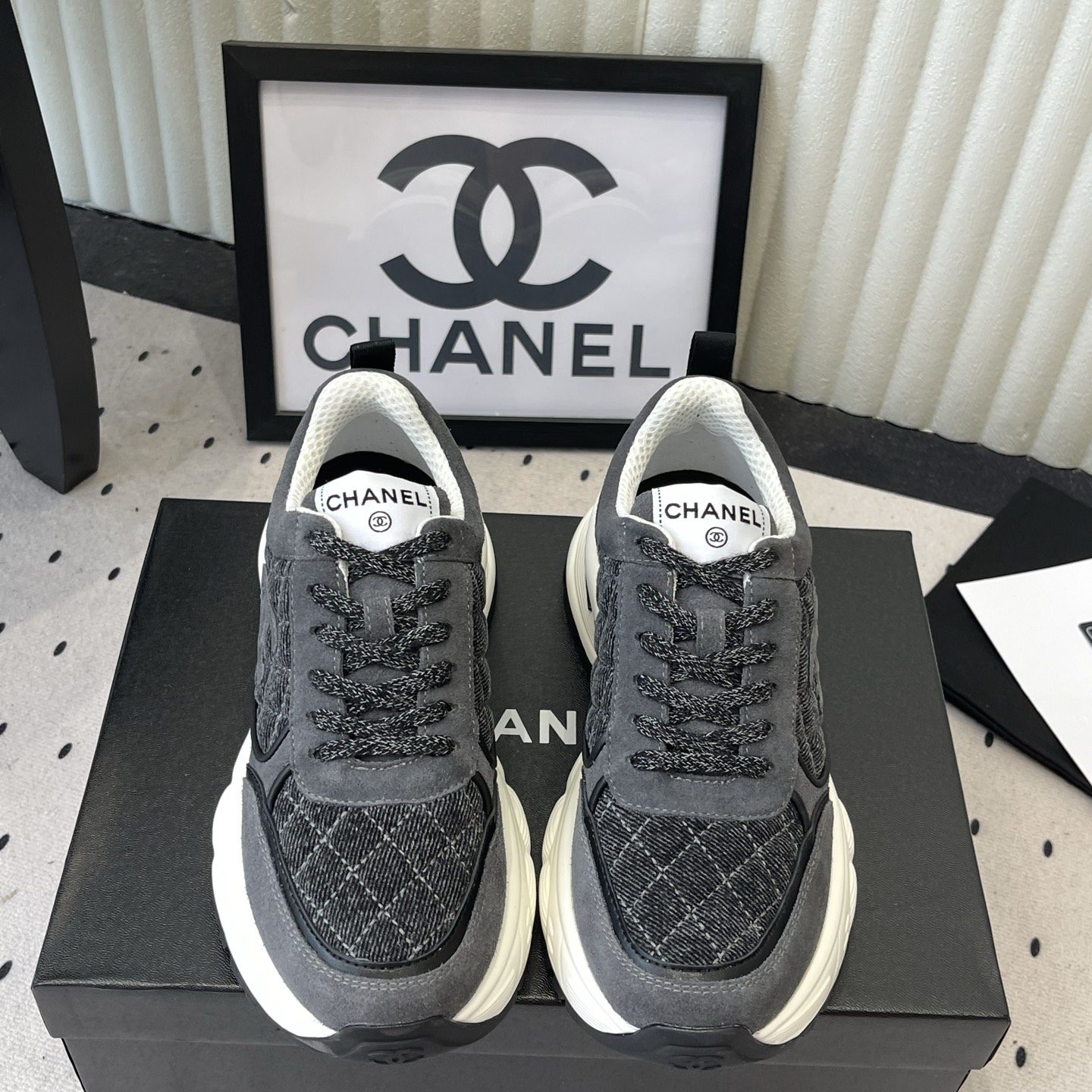 CHANEL Panda Casual Sneakers in Mixed Leather and Waterproof Fabric with TPU Outsole