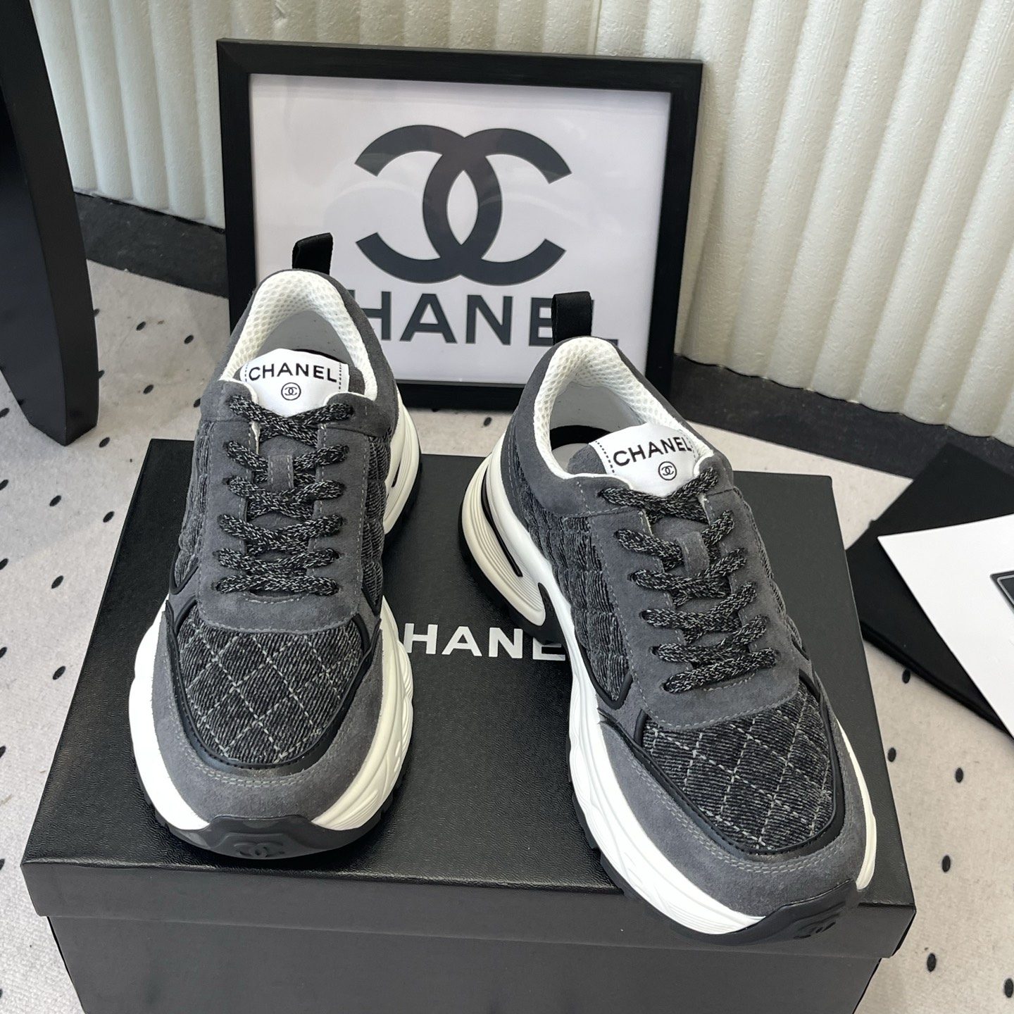 CHANEL Panda Casual Sneakers in Mixed Leather and Waterproof Fabric with TPU Outsole