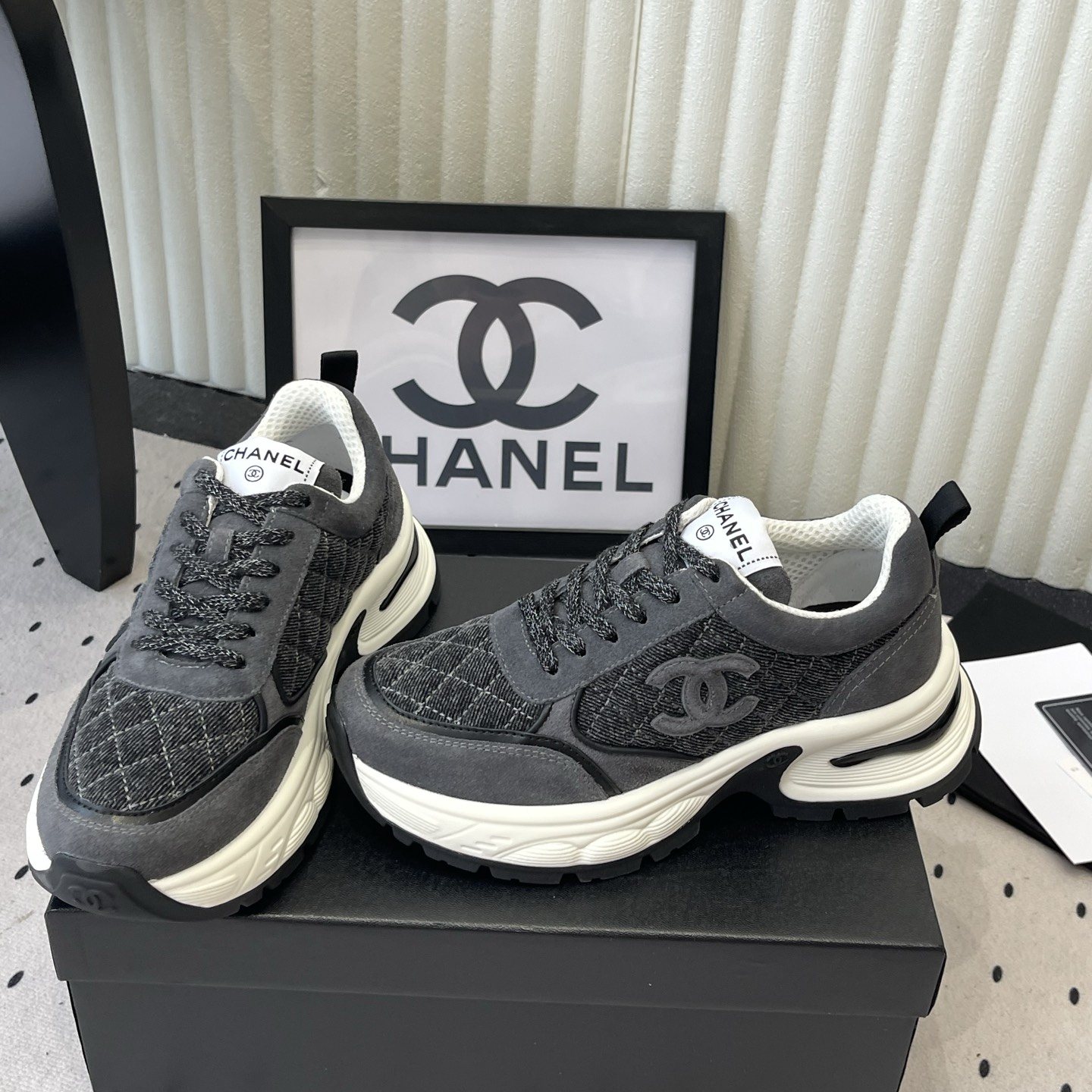 CHANEL Panda Casual Sneakers in Mixed Leather and Waterproof Fabric with TPU Outsole