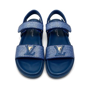 LOUIS VUITTON LV Logo Velcro Flat Sandals in Premium Calfskin with Lambskin Lining and Rubber Outsole