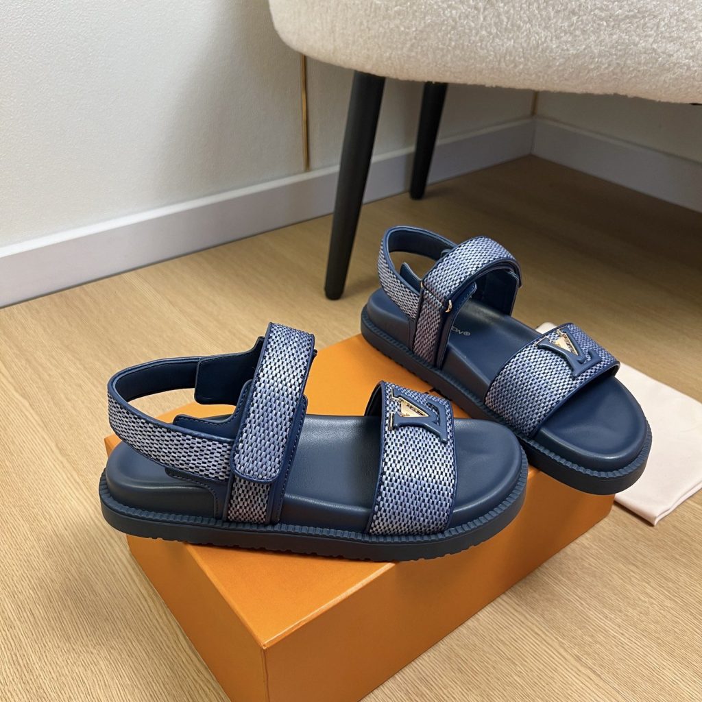 LOUIS VUITTON LV Logo Velcro Flat Sandals in Premium Calfskin with Lambskin Lining and Rubber Outsole