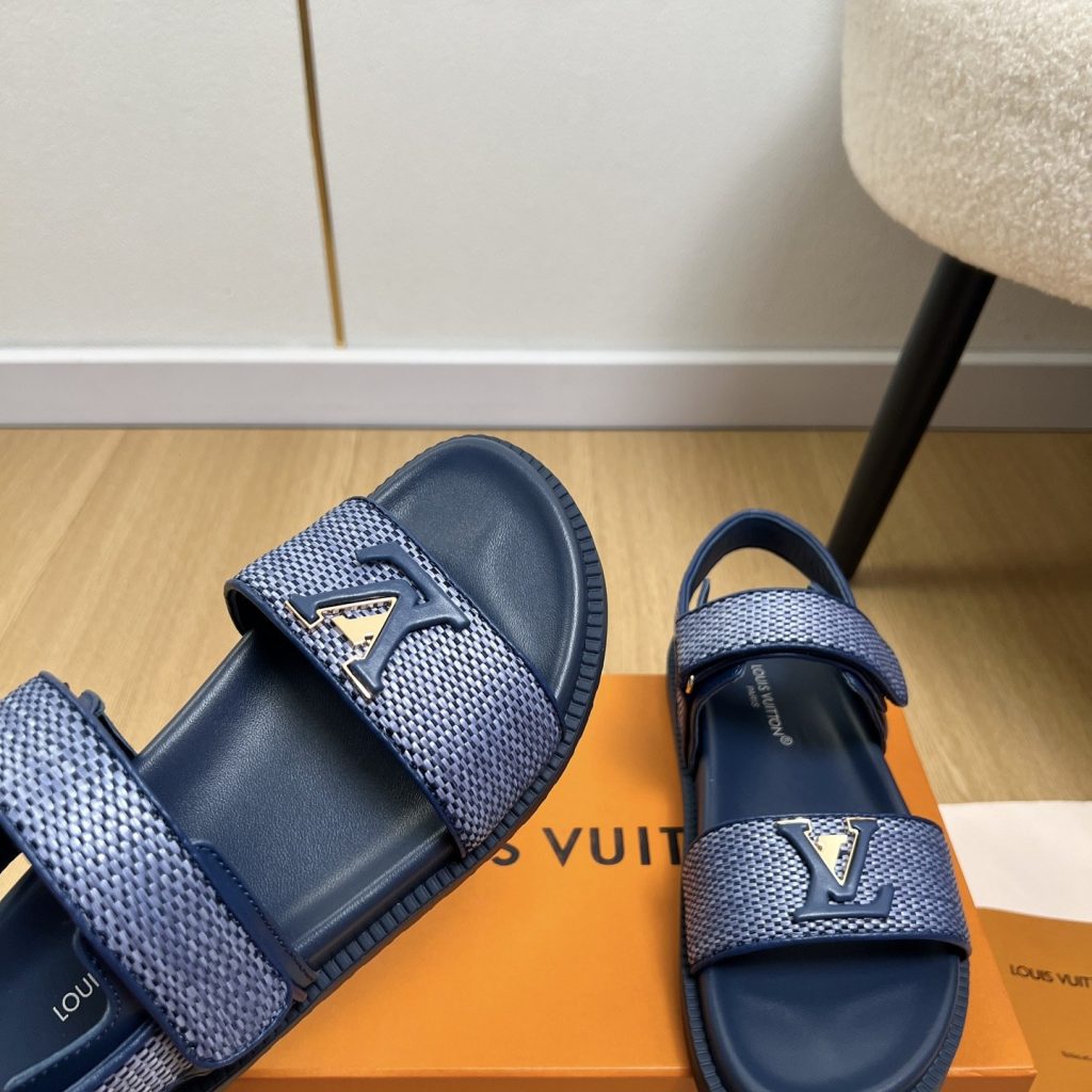 LOUIS VUITTON LV Logo Velcro Flat Sandals in Premium Calfskin with Lambskin Lining and Rubber Outsole