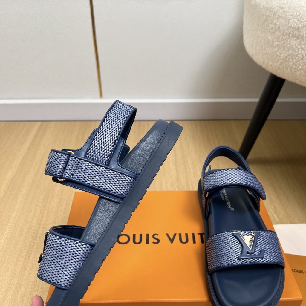 LOUIS VUITTON LV Logo Velcro Flat Sandals in Premium Calfskin with Lambskin Lining and Rubber Outsole