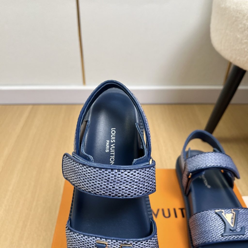 LOUIS VUITTON LV Logo Velcro Flat Sandals in Premium Calfskin with Lambskin Lining and Rubber Outsole