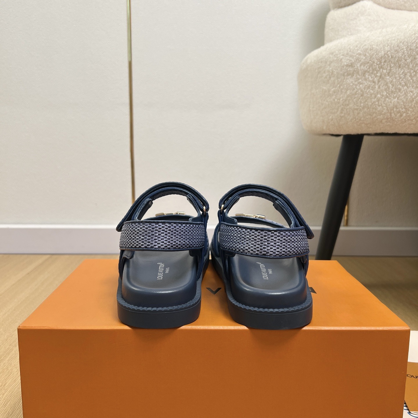 LOUIS VUITTON LV Logo Velcro Flat Sandals in Premium Calfskin with Lambskin Lining and Rubber Outsole