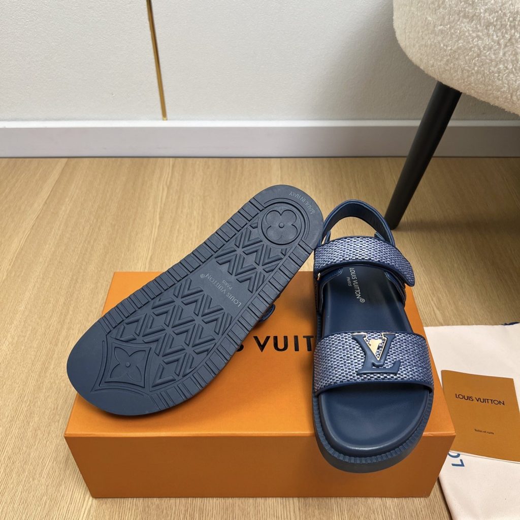 LOUIS VUITTON LV Logo Velcro Flat Sandals in Premium Calfskin with Lambskin Lining and Rubber Outsole