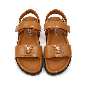 LOUIS VUITTON LV Logo Velcro Flat Sandals in Premium Calfskin with Lambskin Lining and Rubber Outsole