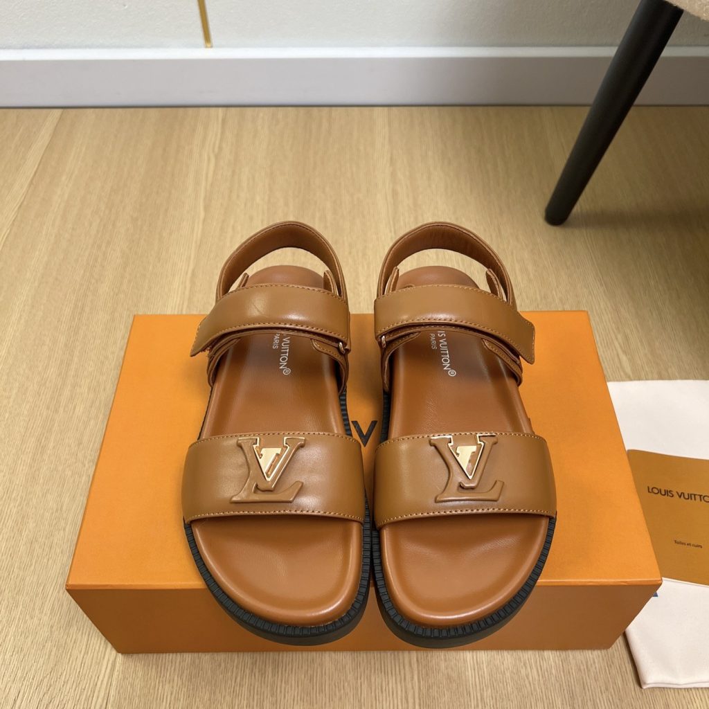LOUIS VUITTON LV Logo Velcro Flat Sandals in Premium Calfskin with Lambskin Lining and Rubber Outsole