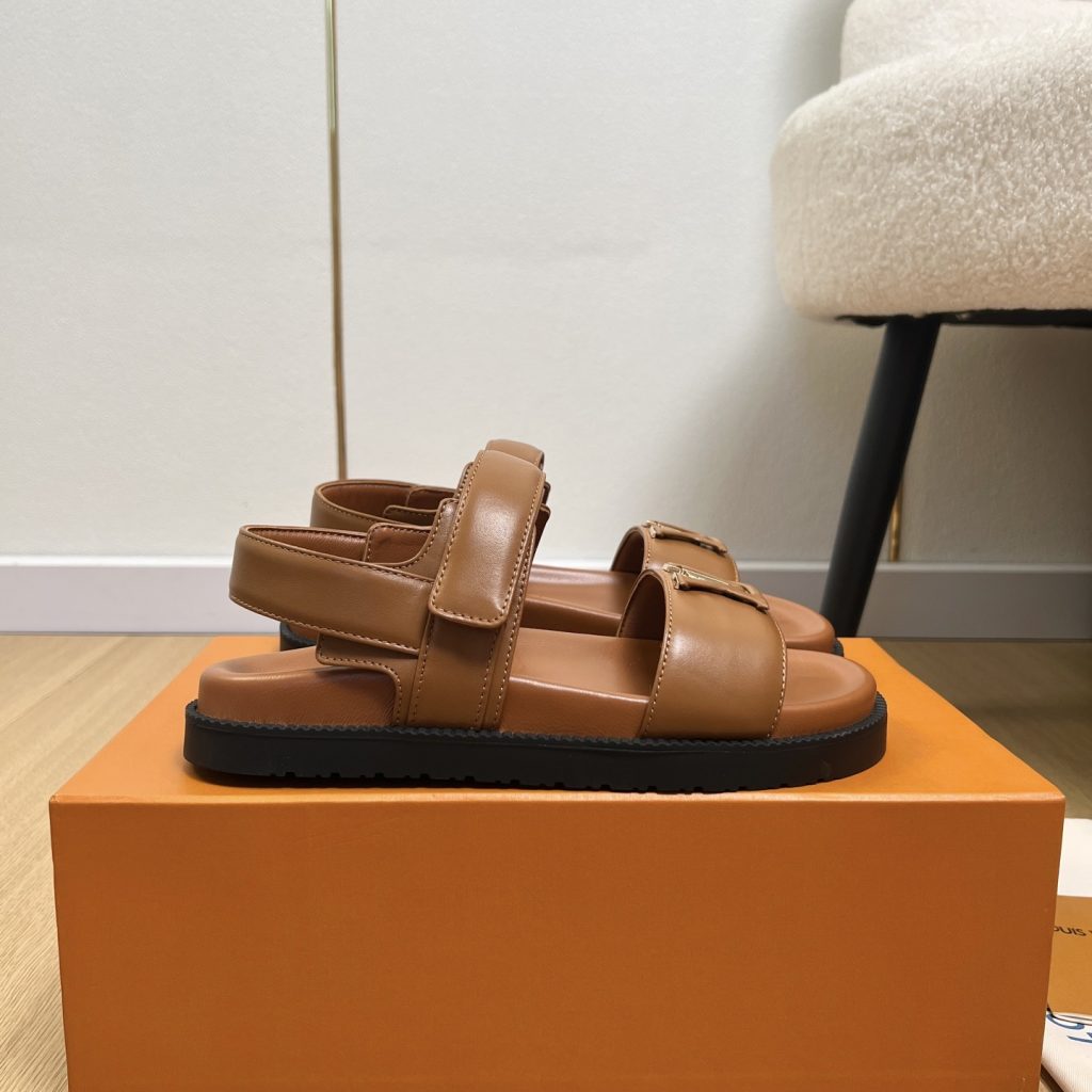 LOUIS VUITTON LV Logo Velcro Flat Sandals in Premium Calfskin with Lambskin Lining and Rubber Outsole