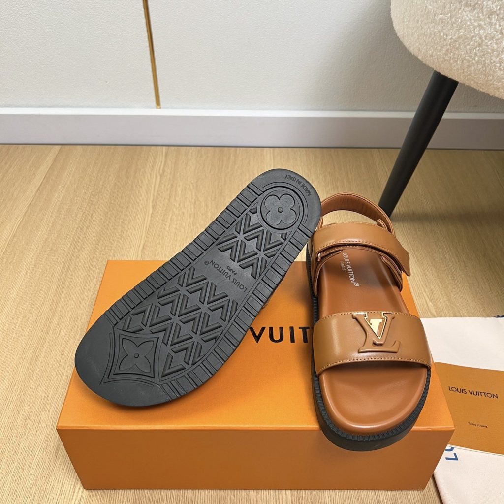 LOUIS VUITTON LV Logo Velcro Flat Sandals in Premium Calfskin with Lambskin Lining and Rubber Outsole