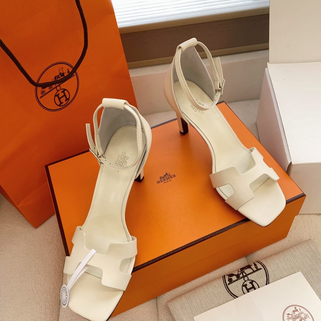 HERMES Kelly Buckle High Heel Sandals in Silk with Lambskin Lining and Italian Leather Sole