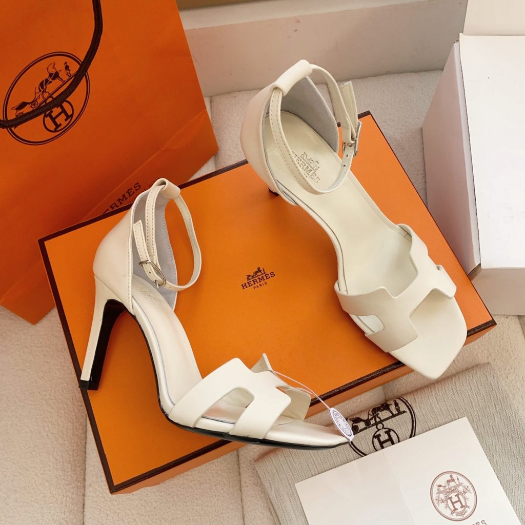 HERMES Kelly Buckle High Heel Sandals in Silk with Lambskin Lining and Italian Leather Sole