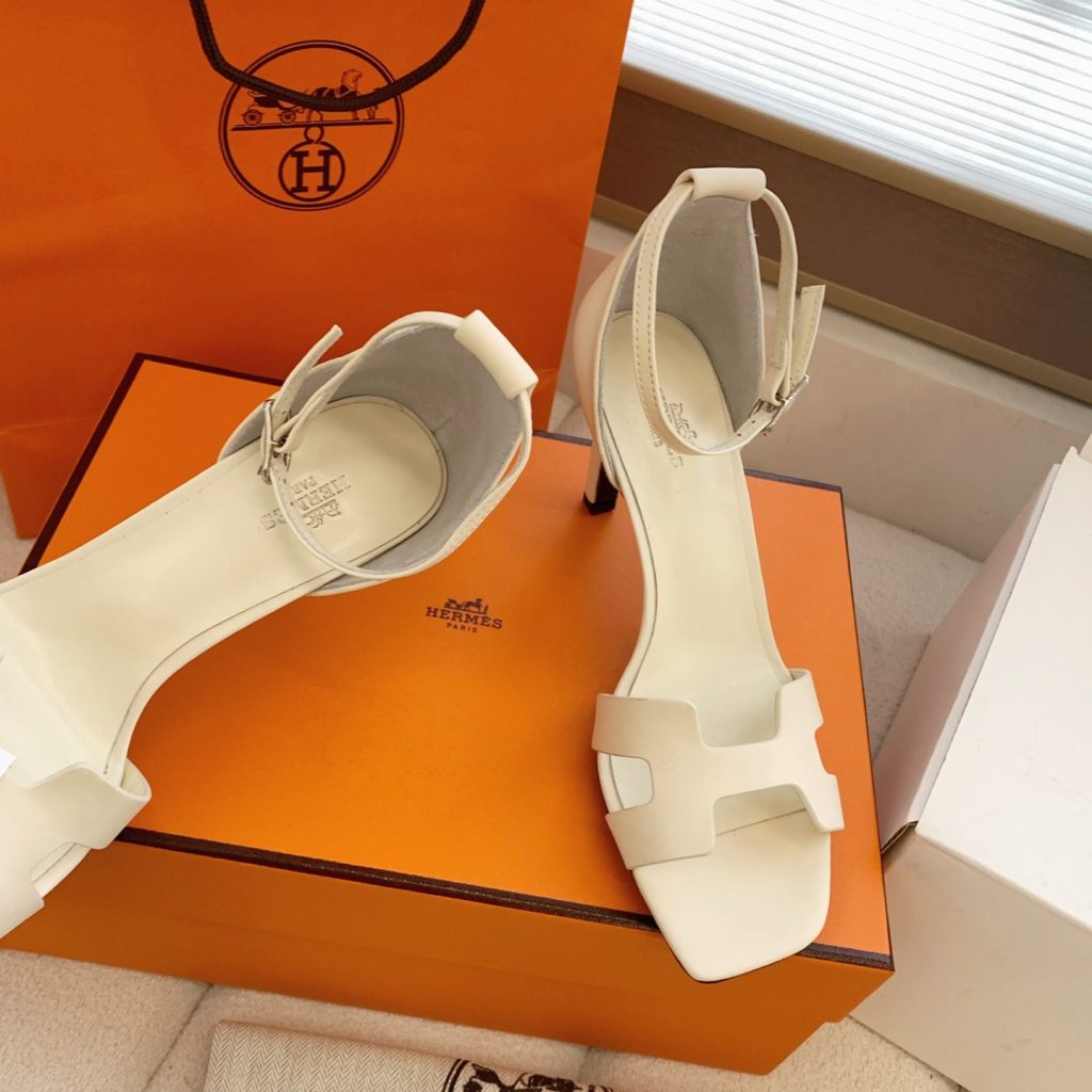 HERMES Kelly Buckle High Heel Sandals in Silk with Lambskin Lining and Italian Leather Sole