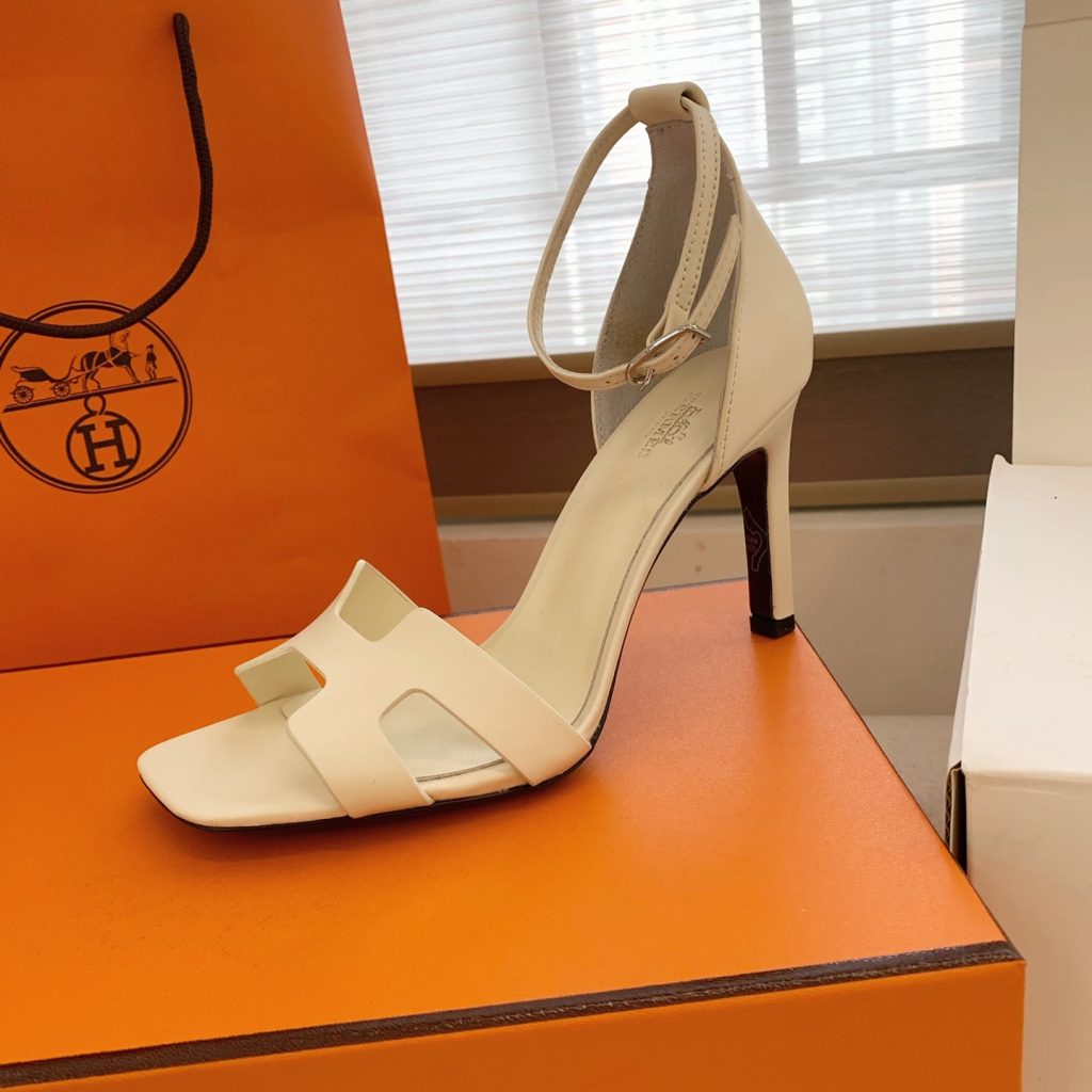 HERMES Kelly Buckle High Heel Sandals in Silk with Lambskin Lining and Italian Leather Sole