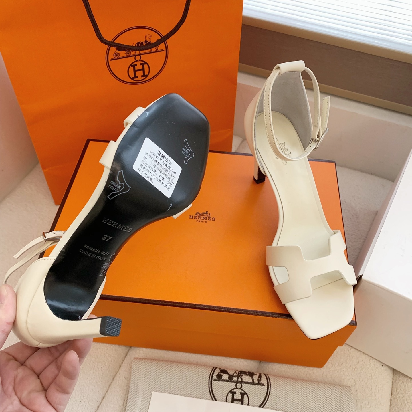 HERMES Kelly Buckle High Heel Sandals in Silk with Lambskin Lining and Italian Leather Sole