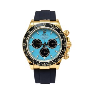 Rolex Daytona Style Automatic Watch, Blue Dial Index Chronograph Rubber Strap