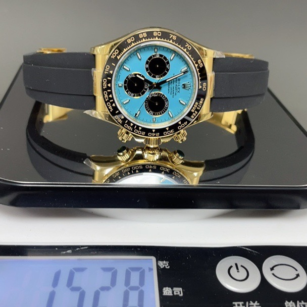 Rolex Daytona Style Automatic Watch, Blue Dial Index Chronograph Rubber Strap