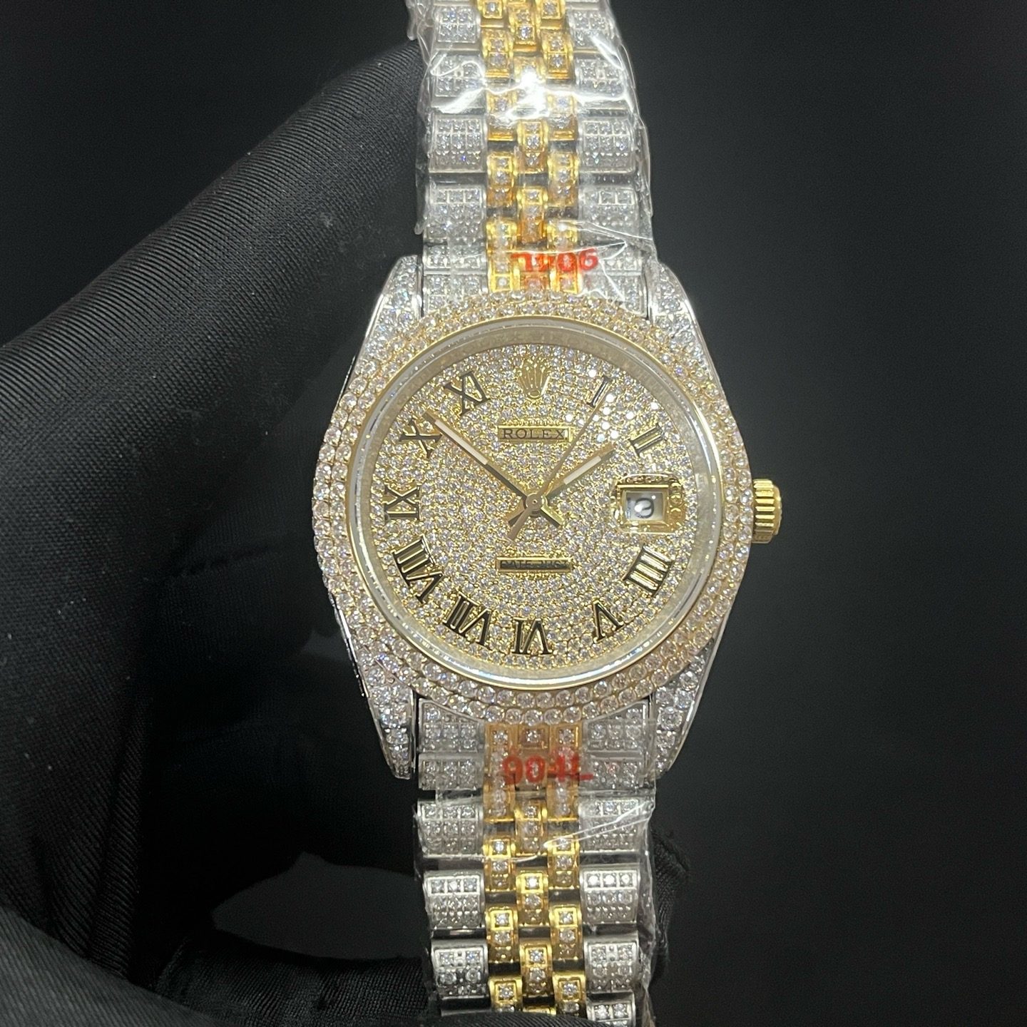 ROLEX Fully Set Moissanite JeRolex Datejust Style Automatic Watch, Diamond Pavé Dial Roman Numeral Metal Braceletwelry Bracelet Watch