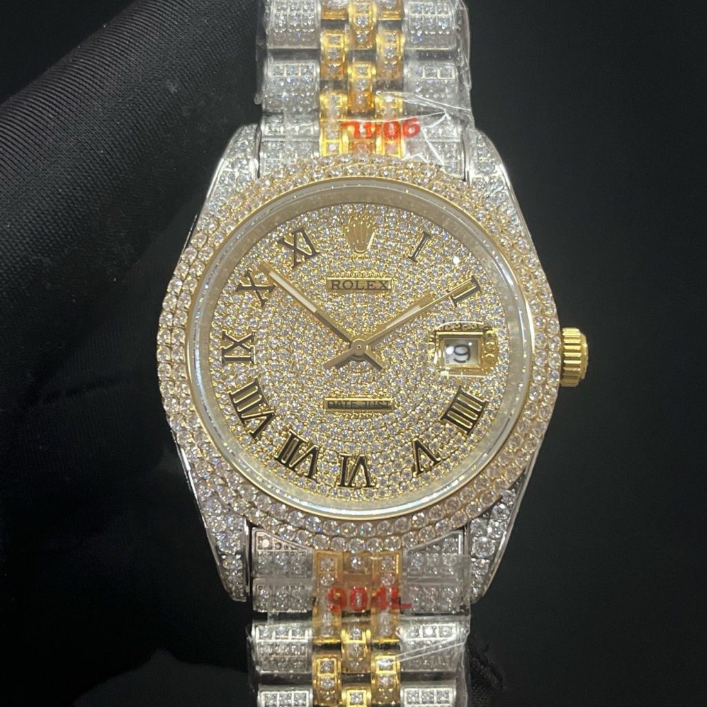 ROLEX Fully Set Moissanite JeRolex Datejust Style Automatic Watch, Diamond Pavé Dial Roman Numeral Metal Braceletwelry Bracelet Watch
