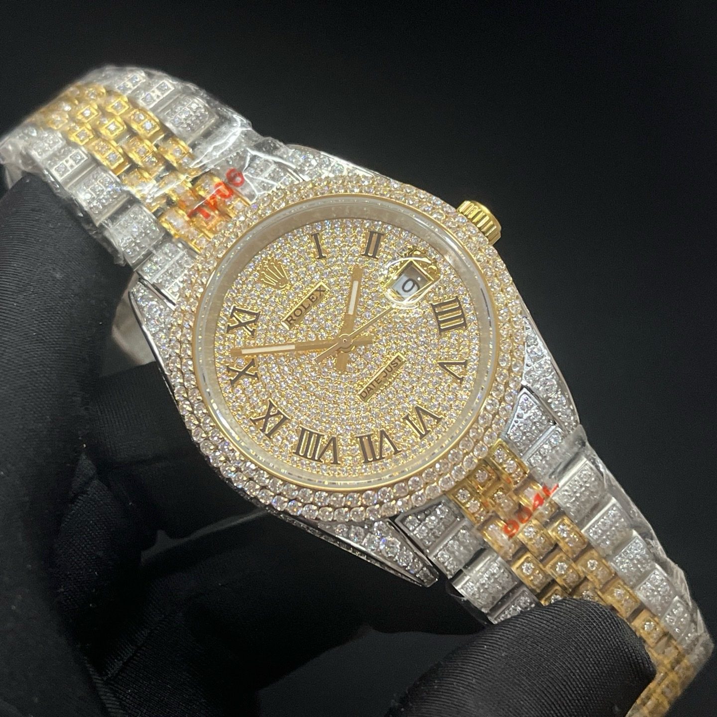 ROLEX Fully Set Moissanite JeRolex Datejust Style Automatic Watch, Diamond Pavé Dial Roman Numeral Metal Braceletwelry Bracelet Watch