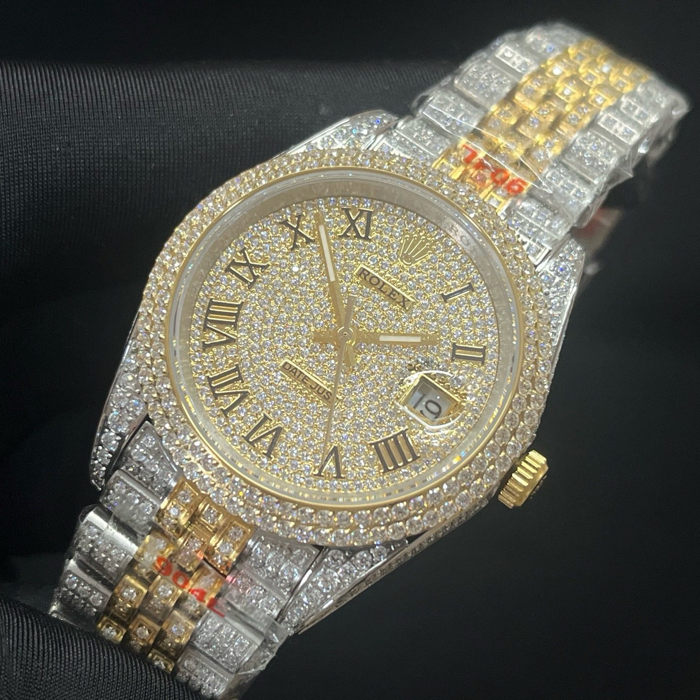 ROLEX Fully Set Moissanite JeRolex Datejust Style Automatic Watch, Diamond Pavé Dial Roman Numeral Metal Braceletwelry Bracelet Watch