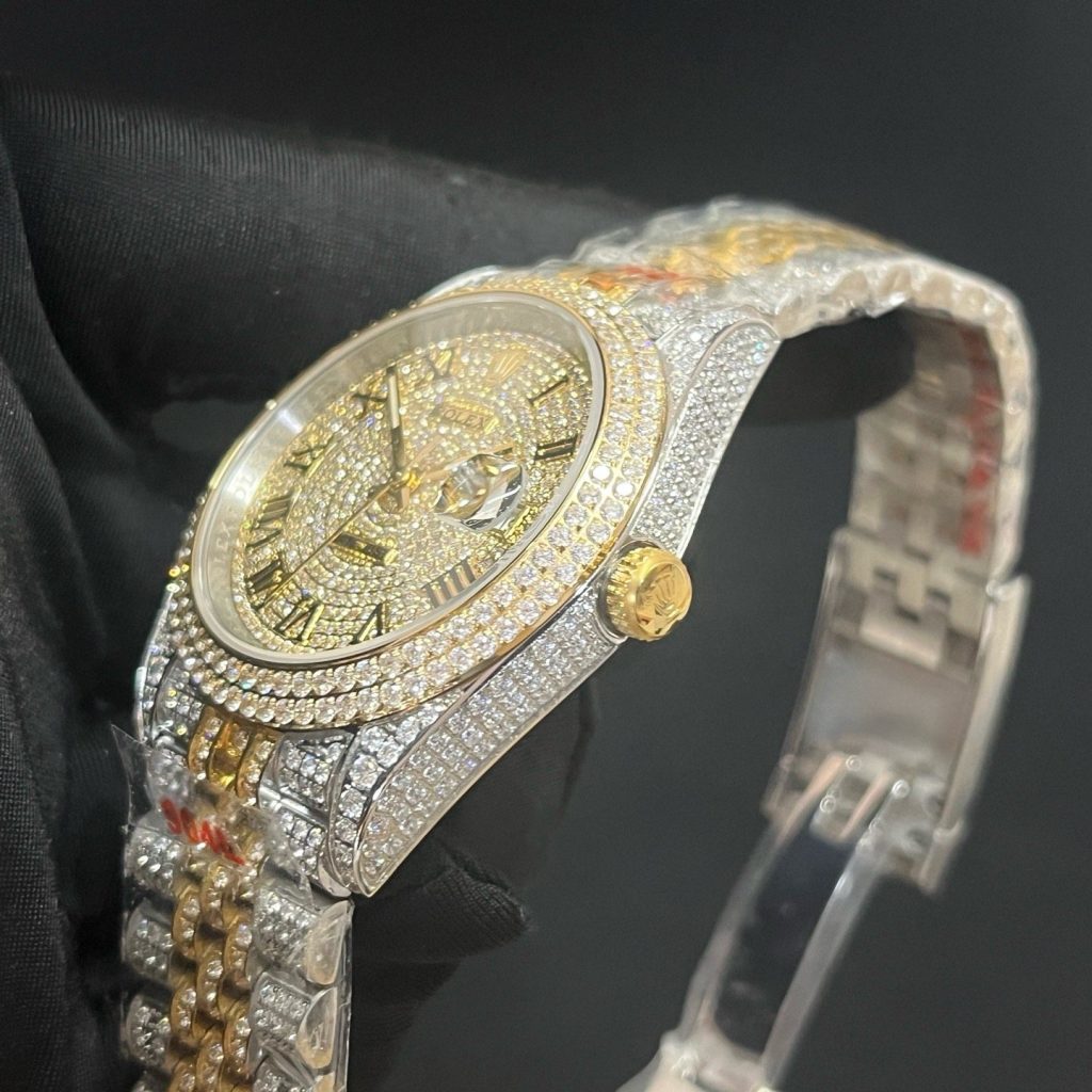 ROLEX Fully Set Moissanite JeRolex Datejust Style Automatic Watch, Diamond Pavé Dial Roman Numeral Metal Braceletwelry Bracelet Watch