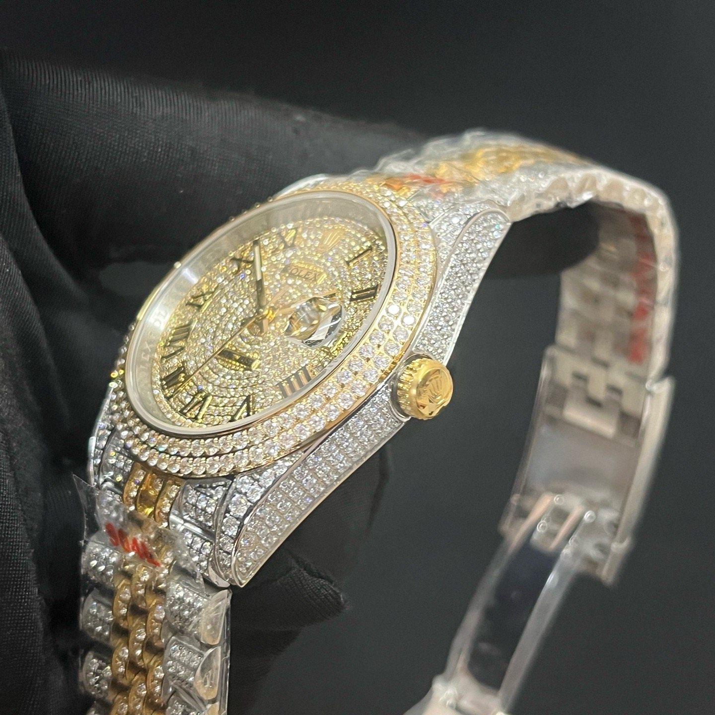ROLEX Fully Set Moissanite JeRolex Datejust Style Automatic Watch, Diamond Pavé Dial Roman Numeral Metal Braceletwelry Bracelet Watch