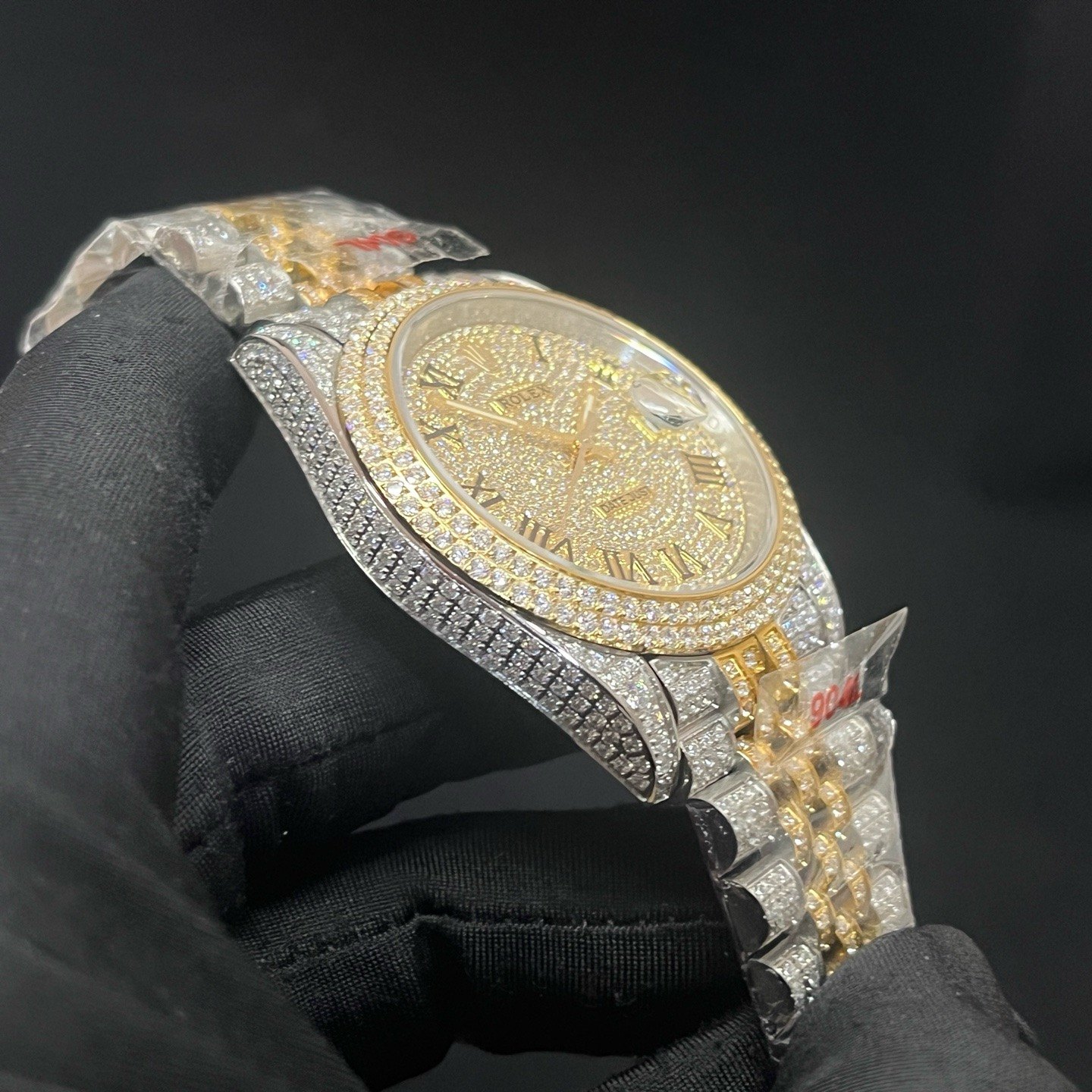 ROLEX Fully Set Moissanite JeRolex Datejust Style Automatic Watch, Diamond Pavé Dial Roman Numeral Metal Braceletwelry Bracelet Watch