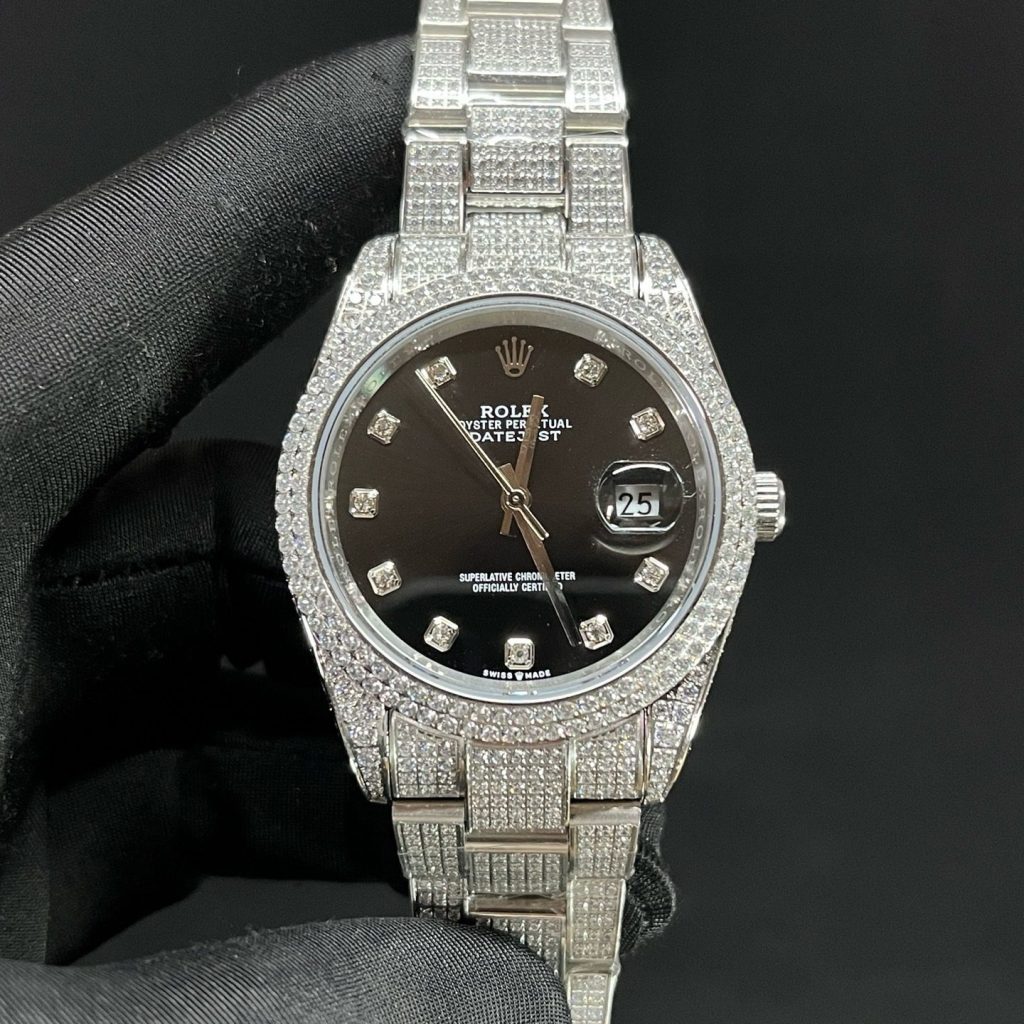 ROLEX Fully Set Moissanite Bracelet Watch - Square Roman Dial