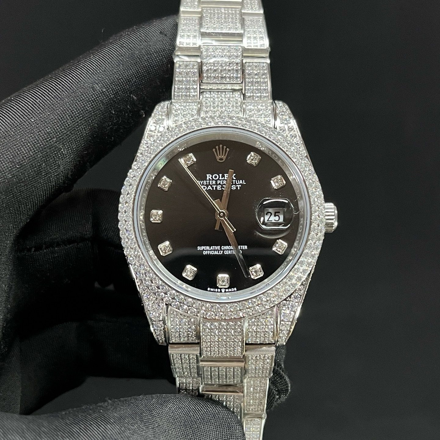 ROLEX Fully Set Moissanite Bracelet Watch - Square Roman Dial