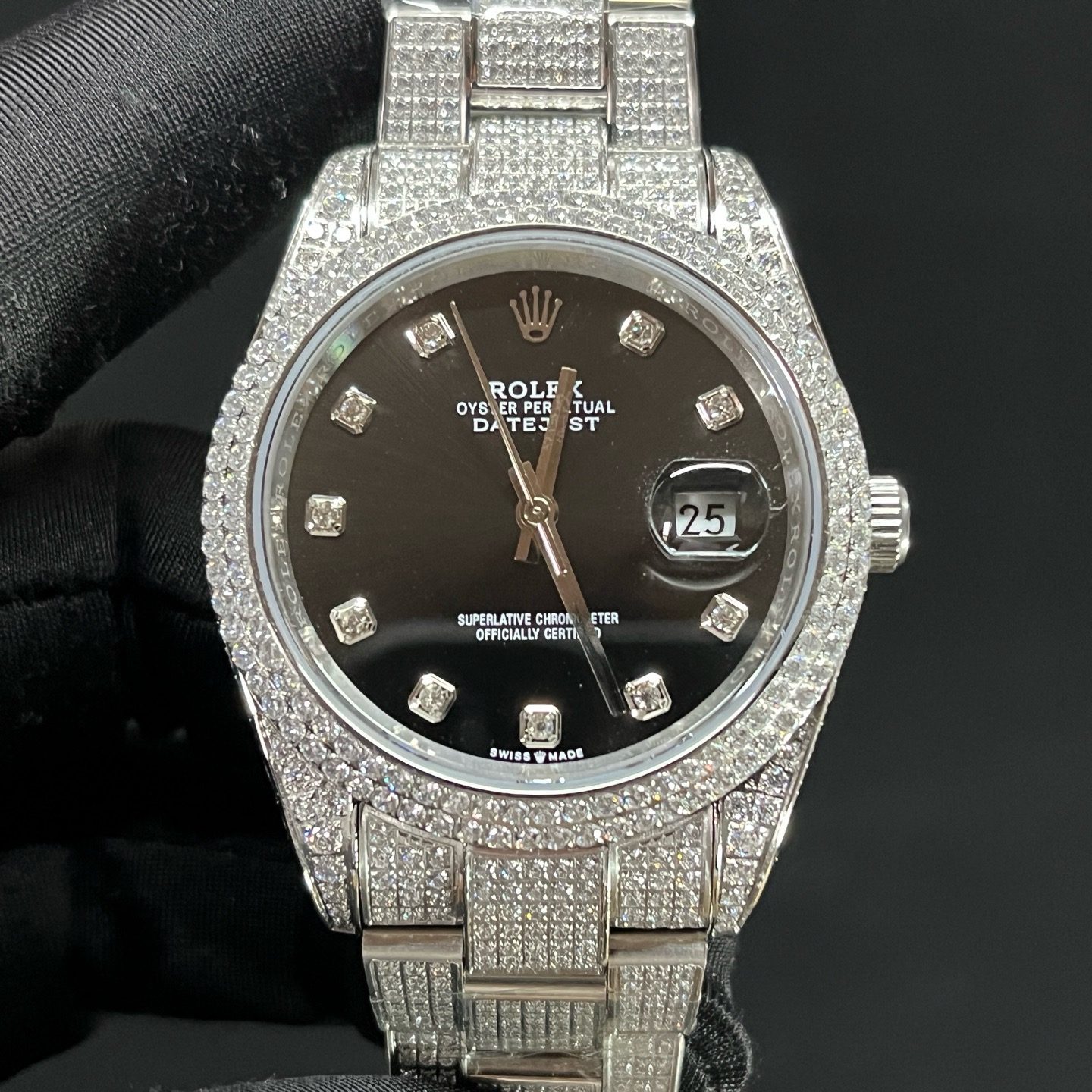 ROLEX Fully Set Moissanite Bracelet Watch - Square Roman Dial
